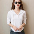 Hooded Long Sleeve Lightweight T-Shirt for Women, Fashionable Minimalist Solid Color Inner Layer Top