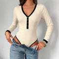 Slim fit long sleeved V-neck jumpsuit for women