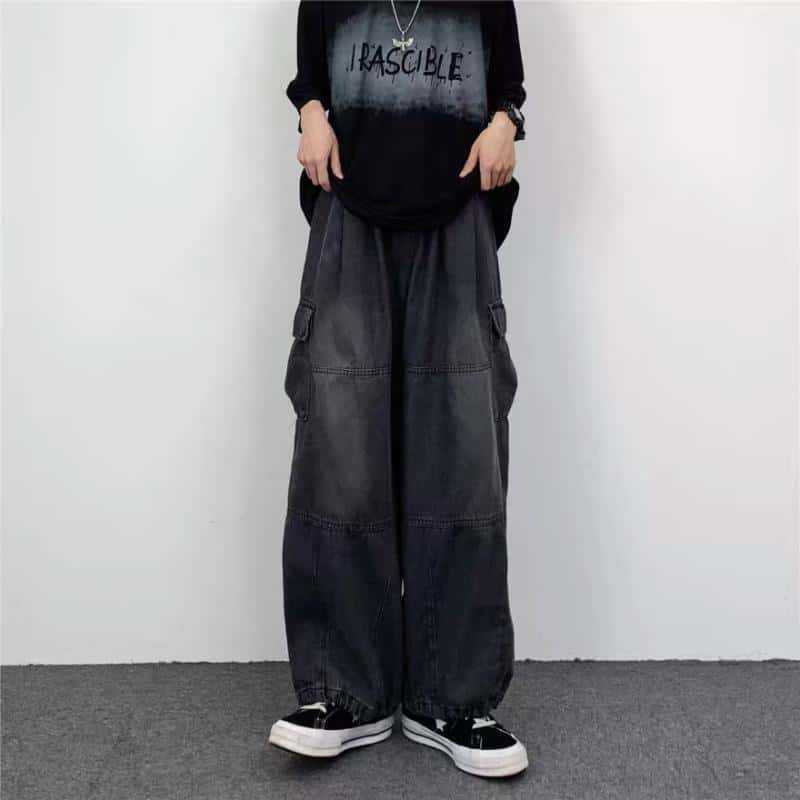 Summer Men's Fashion Loose Casual Versatile Multi-Pocket Color-Blocked Denim Pants Trendy