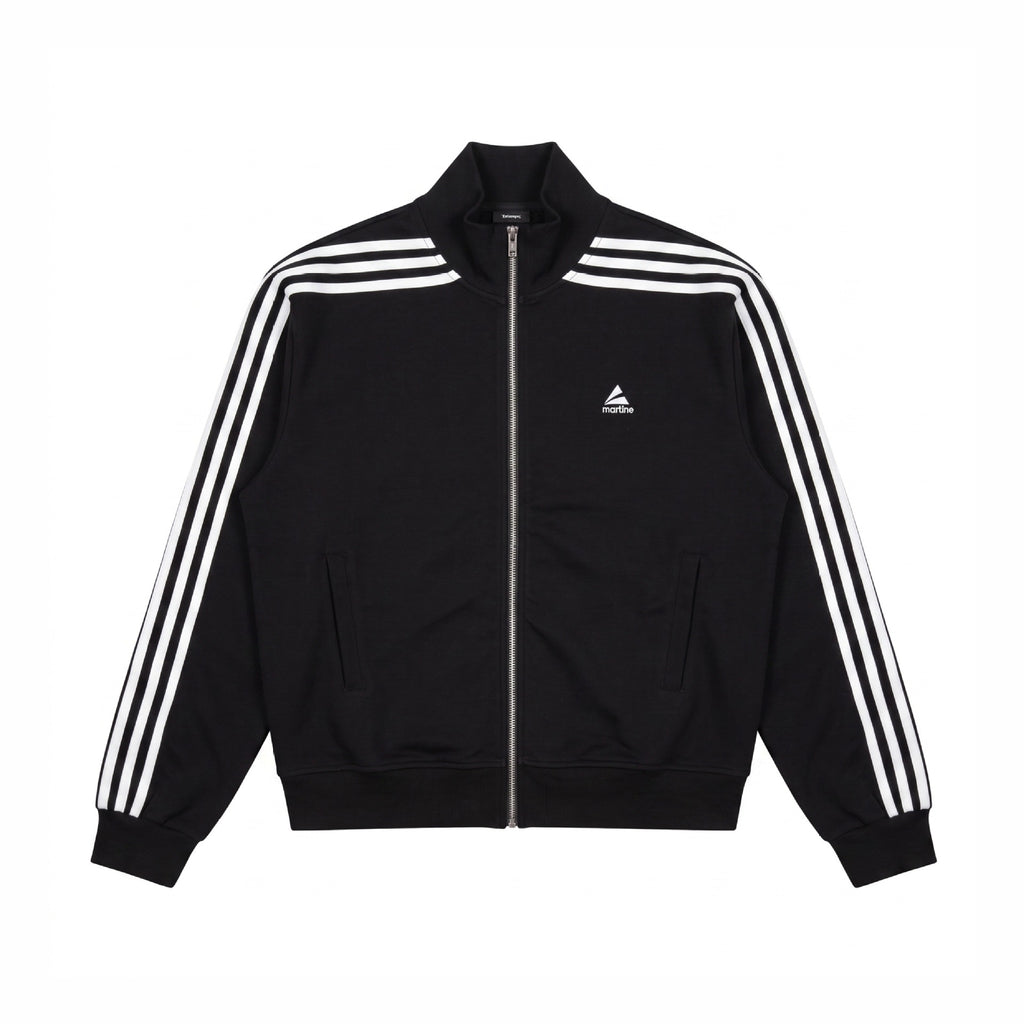 Sporty Side Stripe Open Front Stand Collar Loose Casual Hoodie
