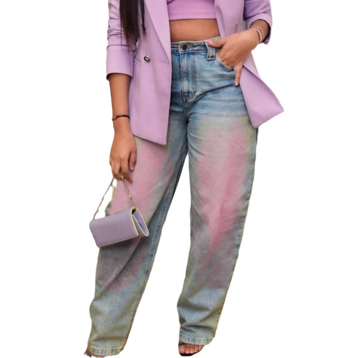 Fashion Trendy Washed Denim Straight Leg Jeans