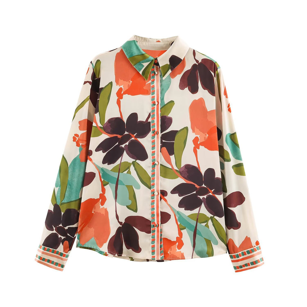 Leisure style floral printed silk shirt