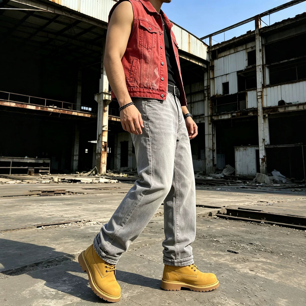 Casual Gray Men's Jeans for Daily Wear, Comfortable Commuting, Fashion Distressed Washed Denim Pants