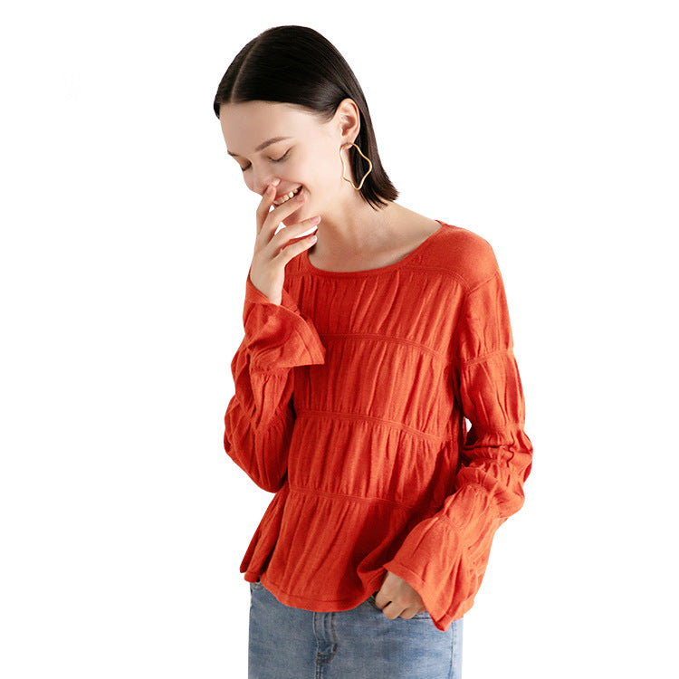 Long sleeved round neck top for women