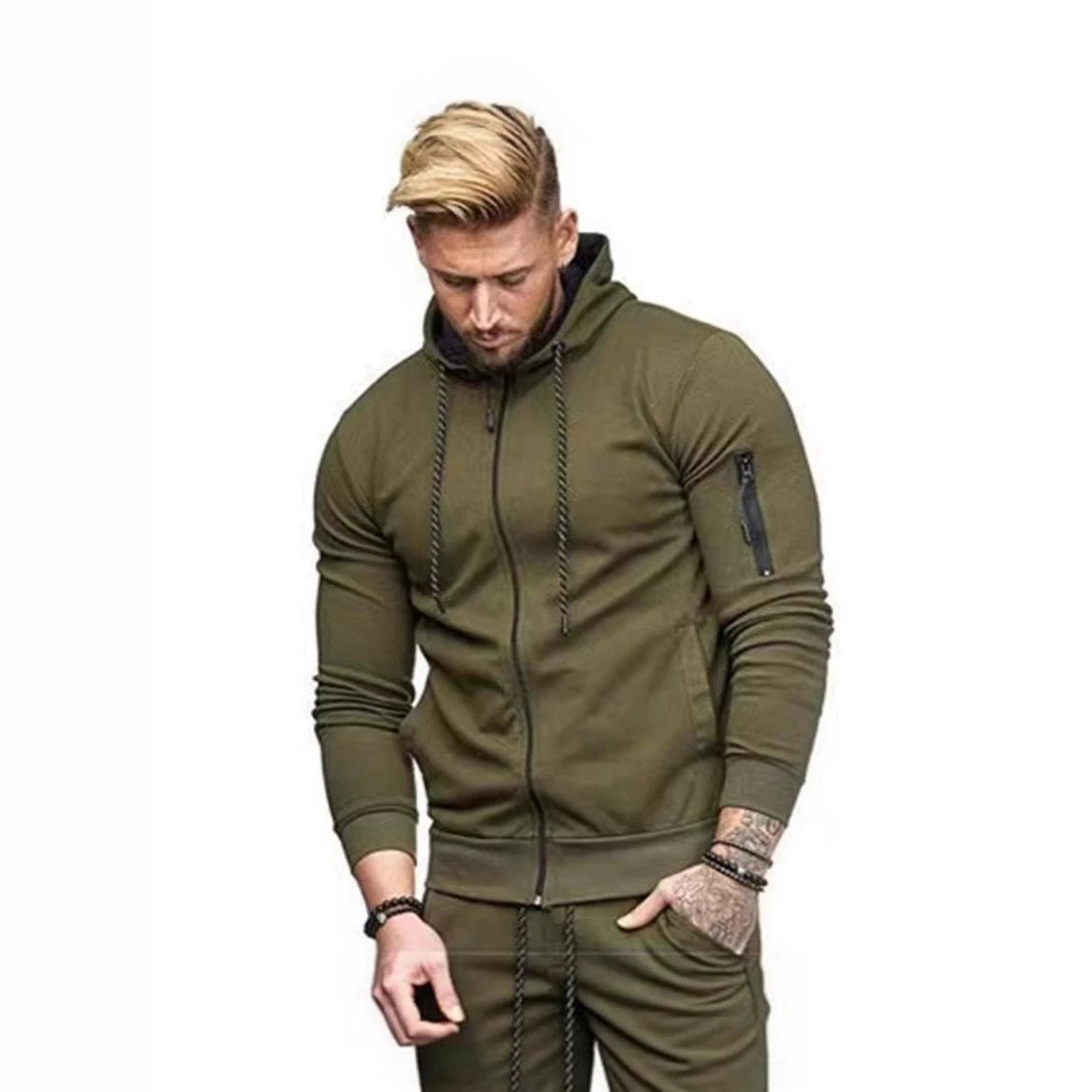 Men's Casual Solid Color Zip Up Hooded Slim Fit Sweatshirt Jacket