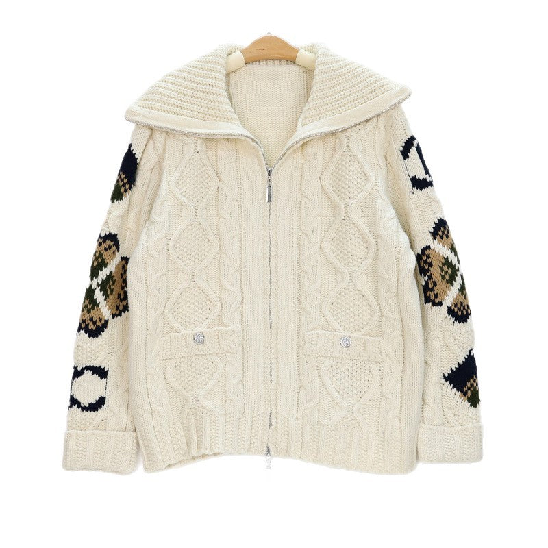 Zipper cardigan loose collar sweater