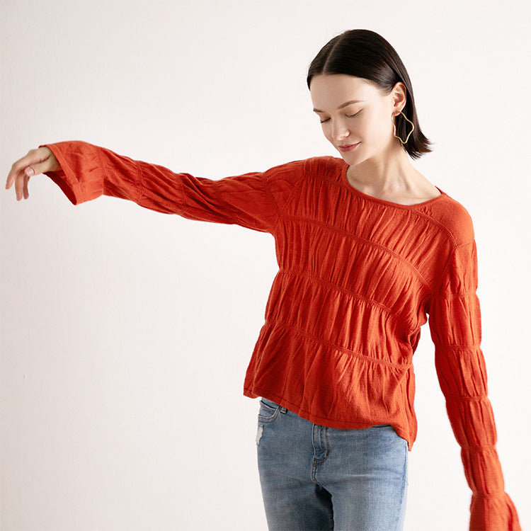 Long sleeved round neck top for women