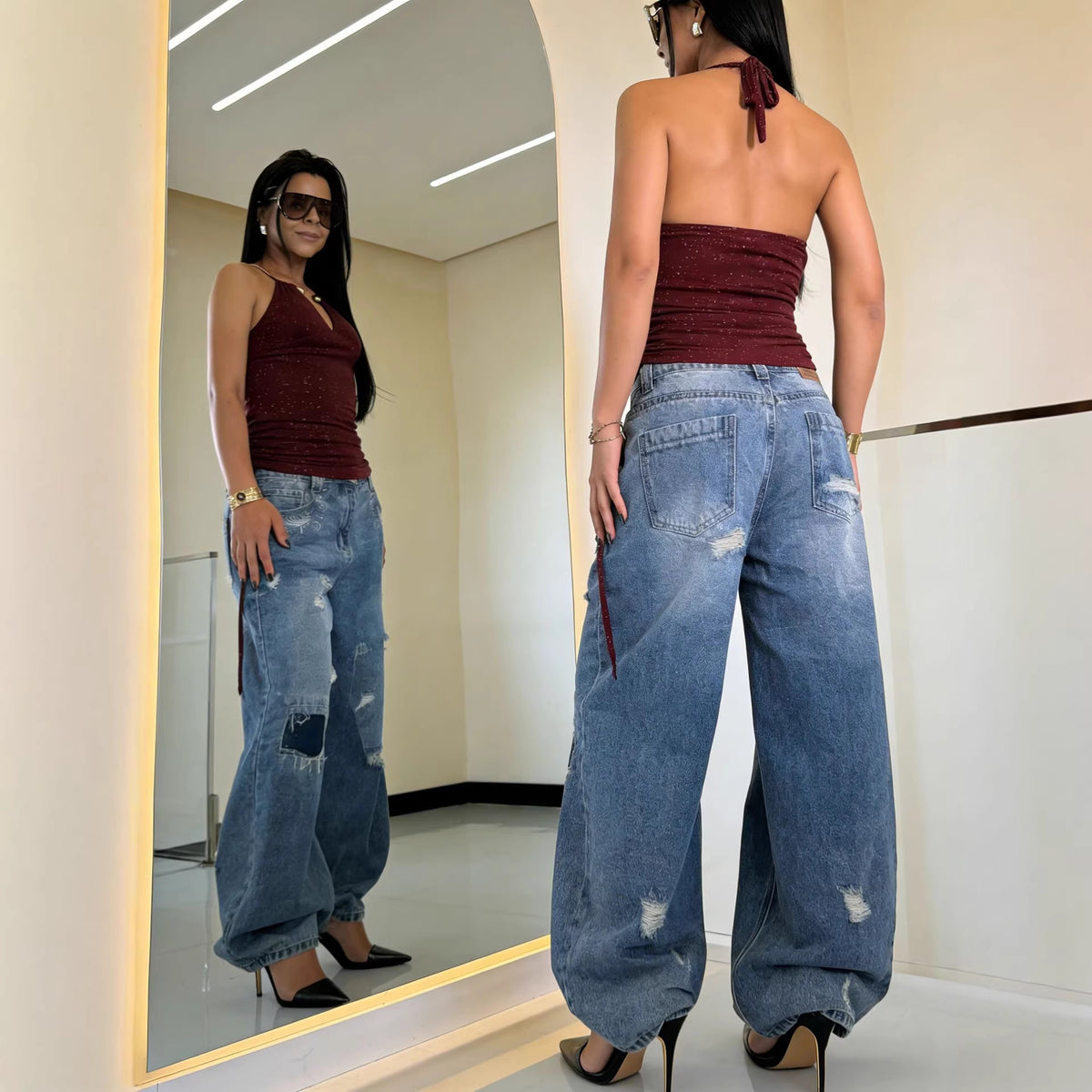 Street Style Patched Distressed Washed Skinny Jeans