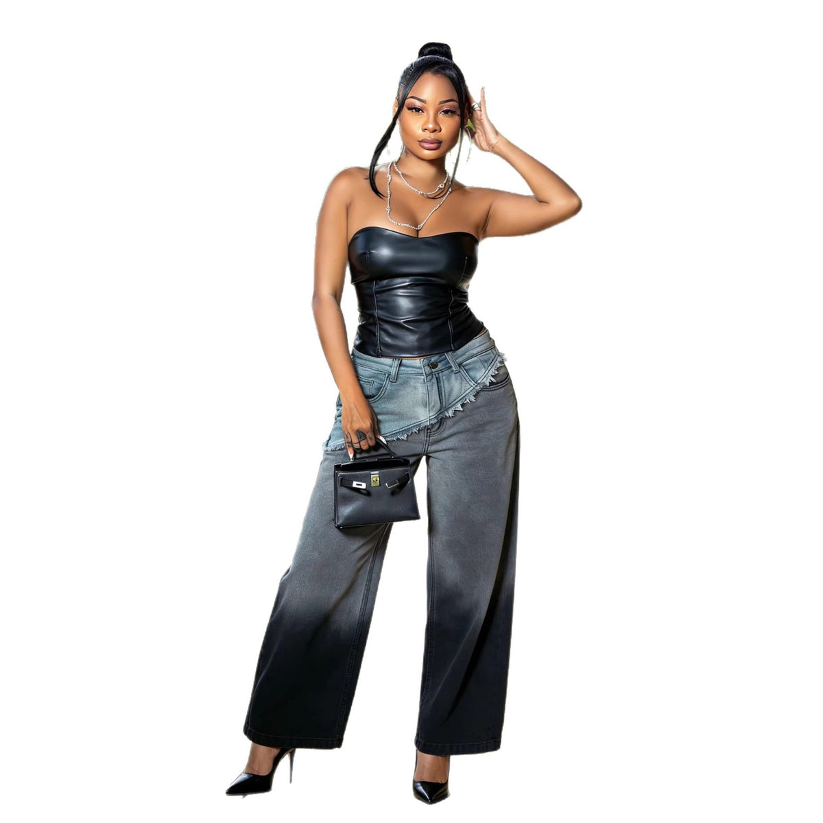 Street Gradient Irregular Patchwork FrayedJeans