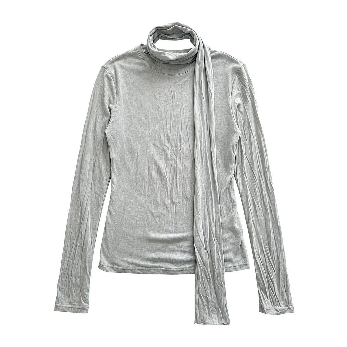 Soft long-sleeve T-shirt for women, autumn new style, slimming pleated TENCEL blend undershirt with scarf pairing