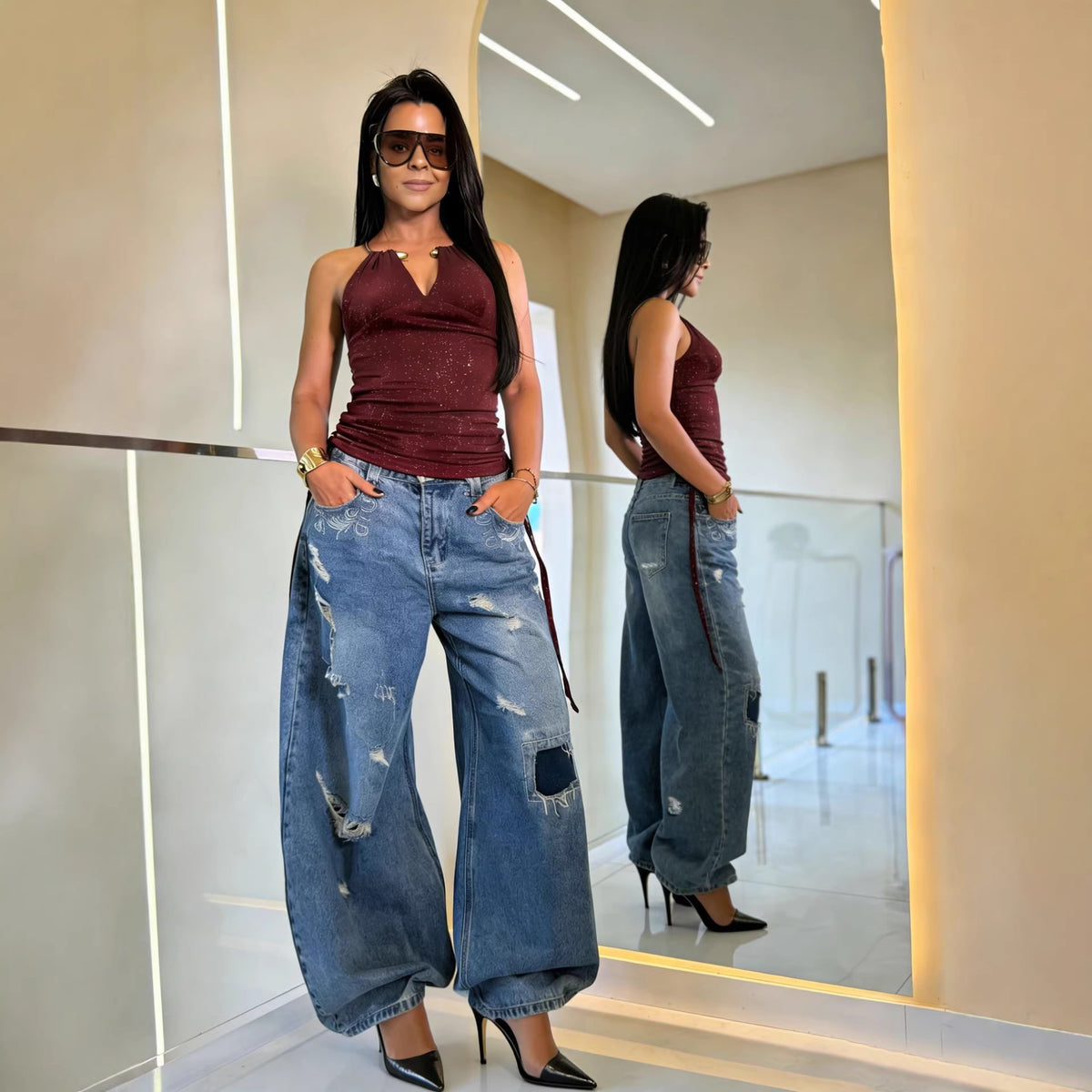 Street Style Patched Distressed Washed Skinny Jeans