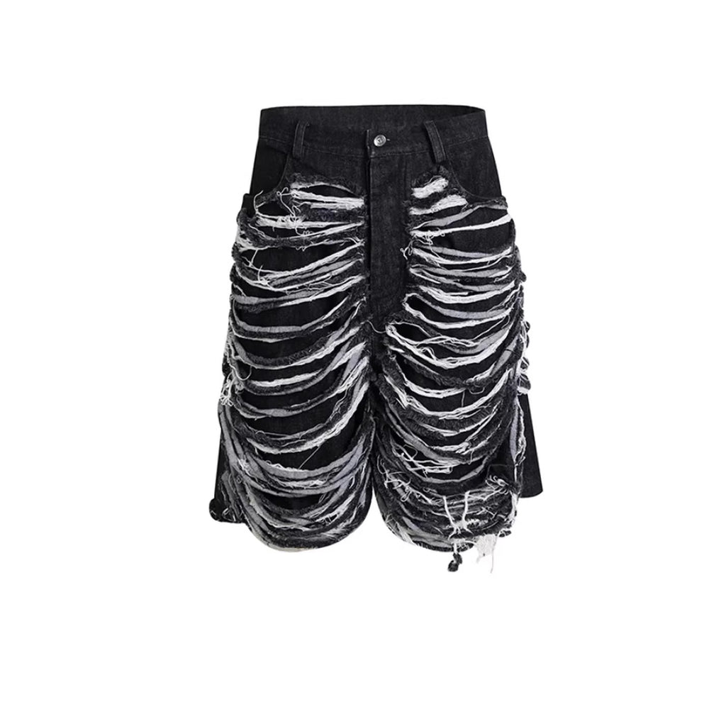 Street Style Heavy Washed Cut-Out Distressed Denim Shorts