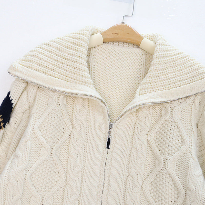 Zipper cardigan loose collar sweater