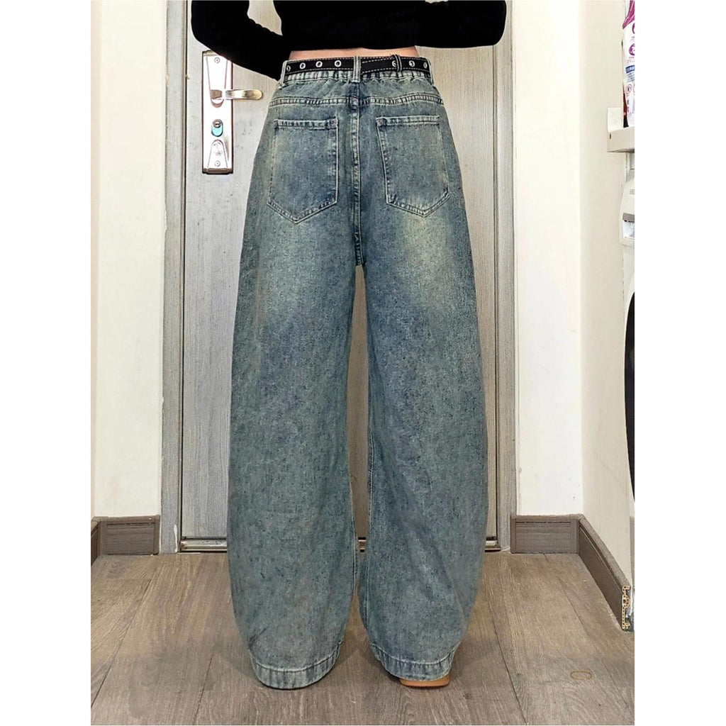 Retro Blue Patchwork Gradient Knife-Edge Jeans