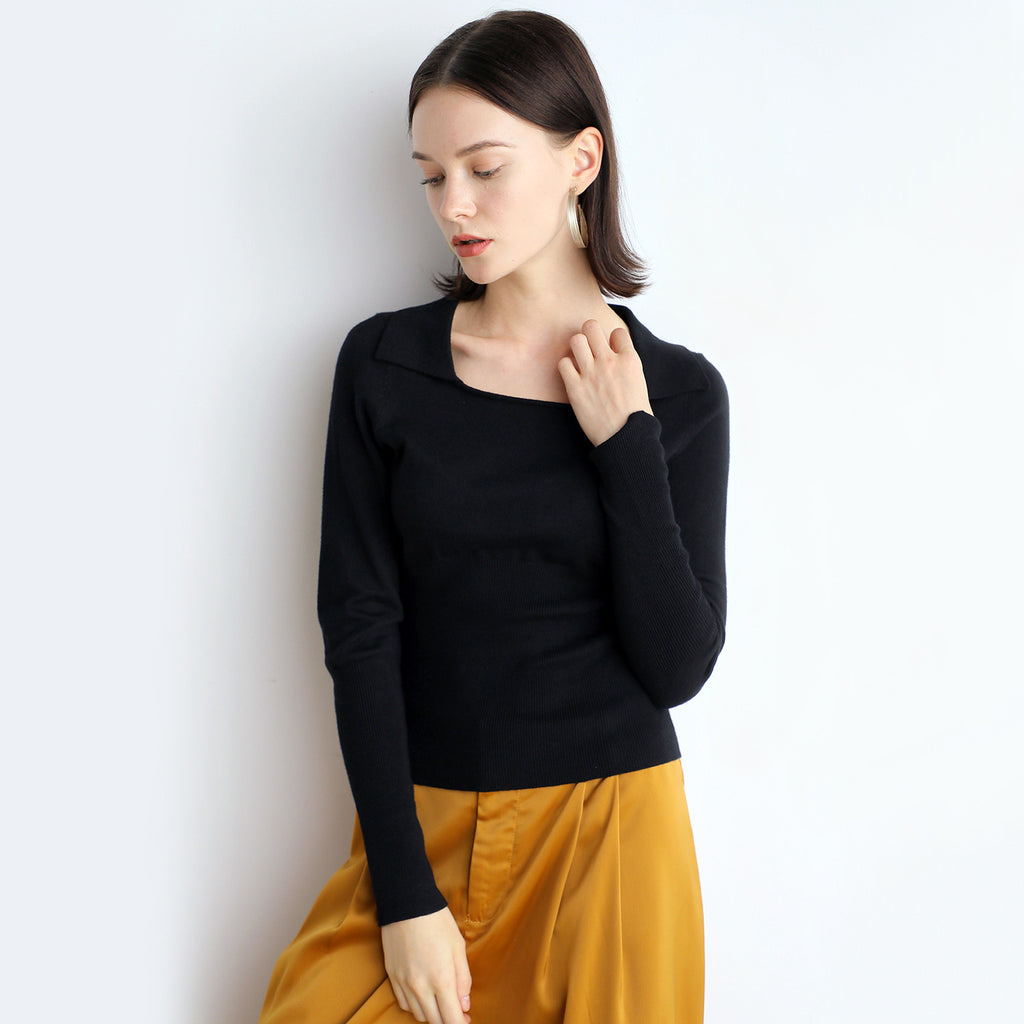 Square collar waist cinching slimming pullover top