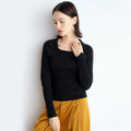 Square collar waist cinching slimming pullover top