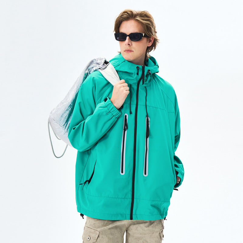 Cleanfit  Hooded Reflective Stripe Jacket for Men, Casual Streetwear Trendy Outerwear