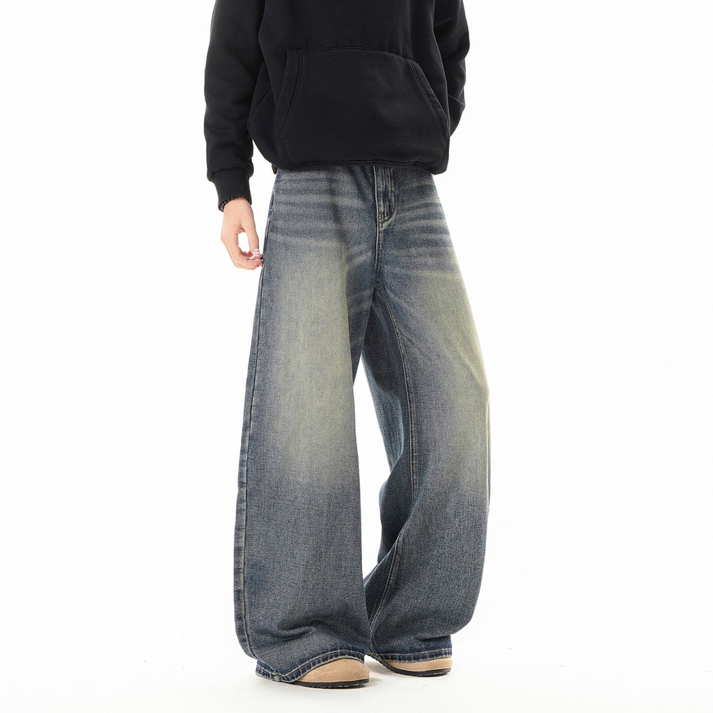Texture Washed Knife-Edge Denim Pants Men