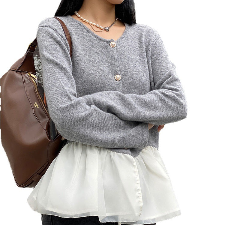 Round neck cardigan sweater