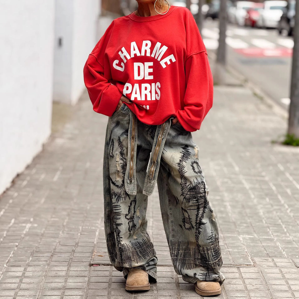 New Bear Bow 3D Optical Illusion Print JeansTranslated and cleaned title:Bear Bow 3D Optical Illusion Print Denim Pants