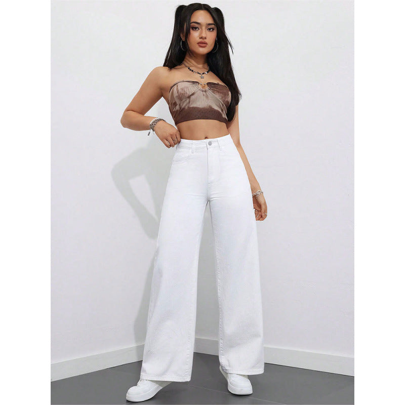 Elegant and Versatile Women's Denim Pants, Fashionable Casual Solid Color Long Trousers