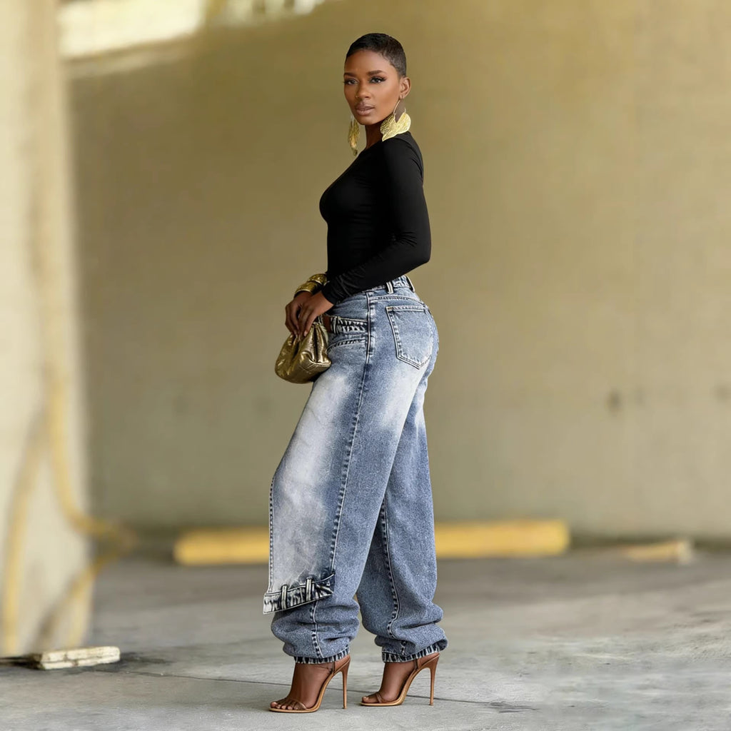 Deconstructed Patchwork Layered Washed Denim Pants