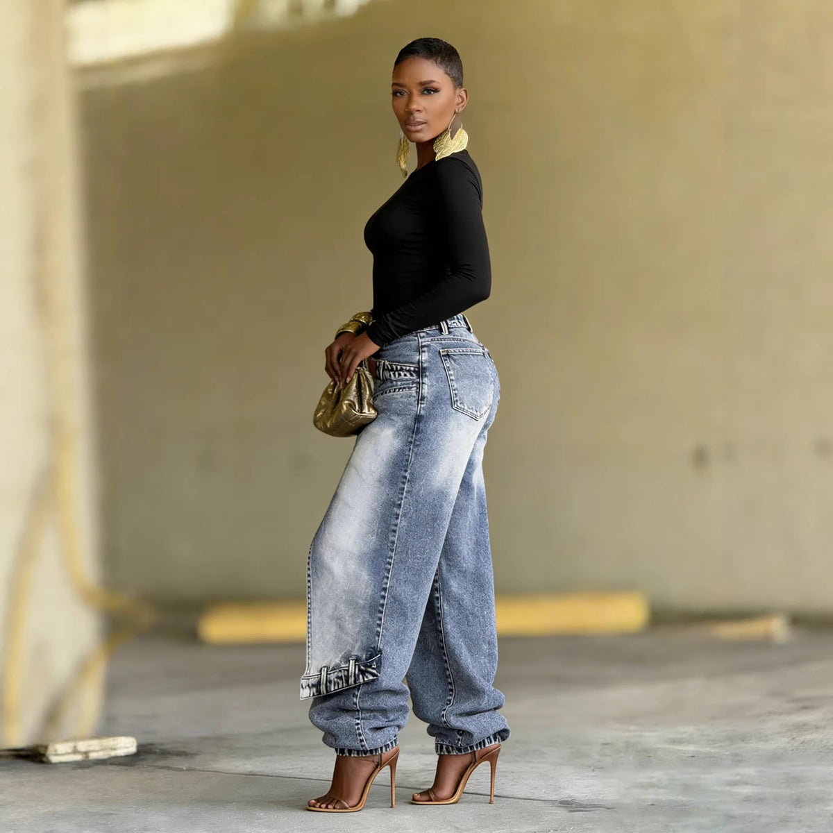 Deconstructed Patchwork Layered Washed Denim Pants