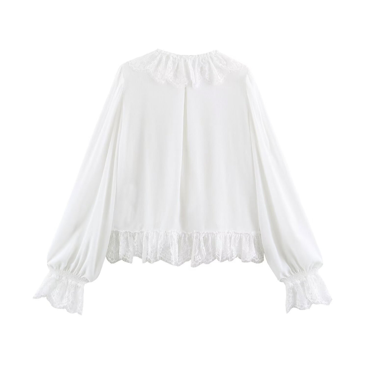 Lace pearl button lace long sleeved shirt