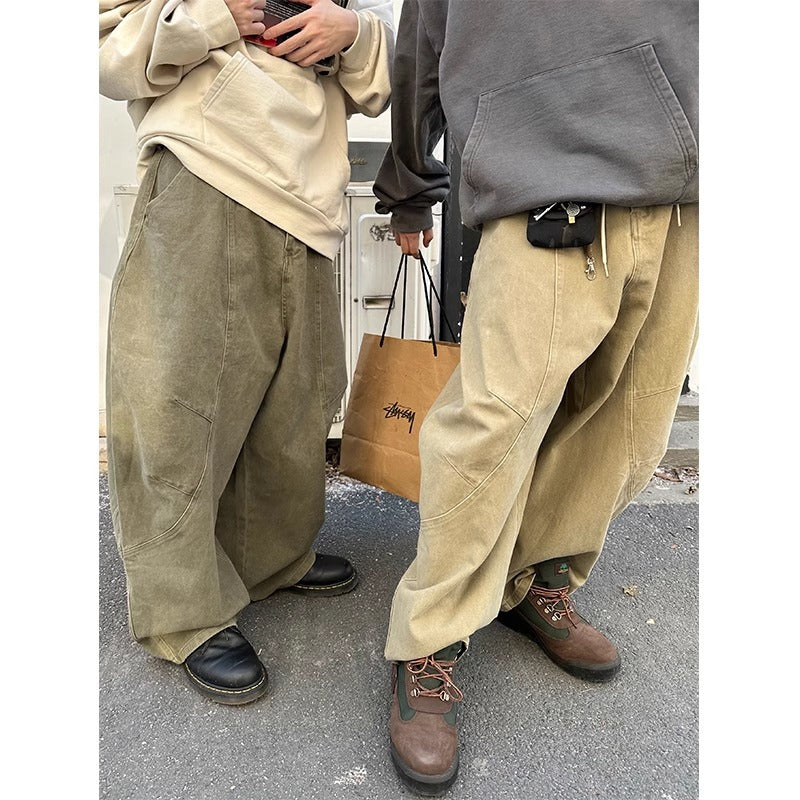 Retro High Street Loose Straight Leg Jeans Men Spring Autumn New Style Versatile Wide Leg Deconstructed Design Pants
