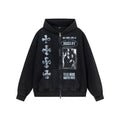 Cross figure printed washed hooded sweatshirt