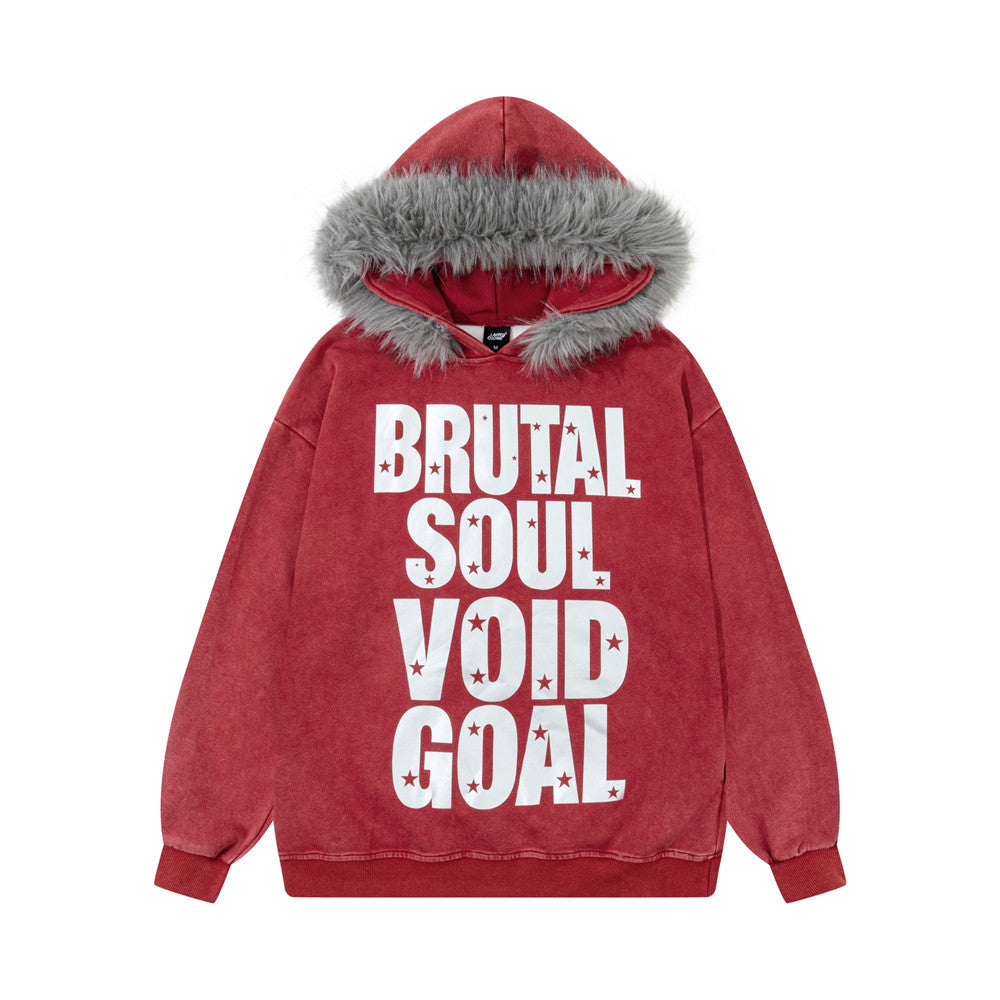 Letter printed contrasting hooded sweatshirt