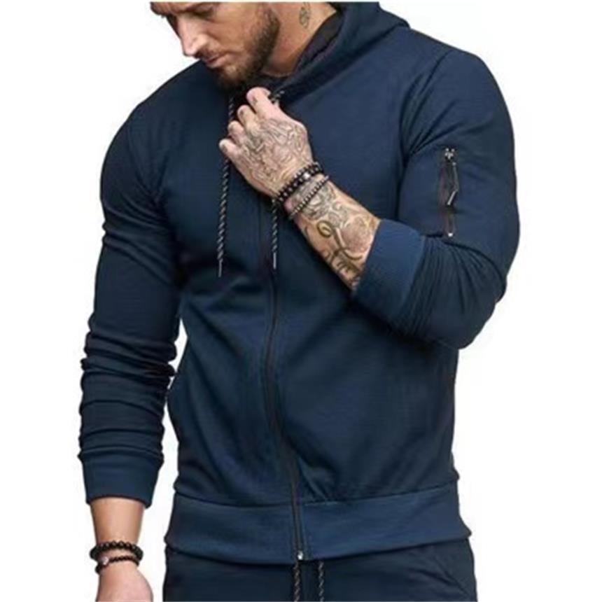 Men's Casual Zip-Up Hoodie with Sleeve Zipper Details, Trendy Athletic Sweatshirt Jacket