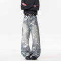 Deep Blue Denim Pants Men's Streetwear Style Flared Knife Cut Trousers