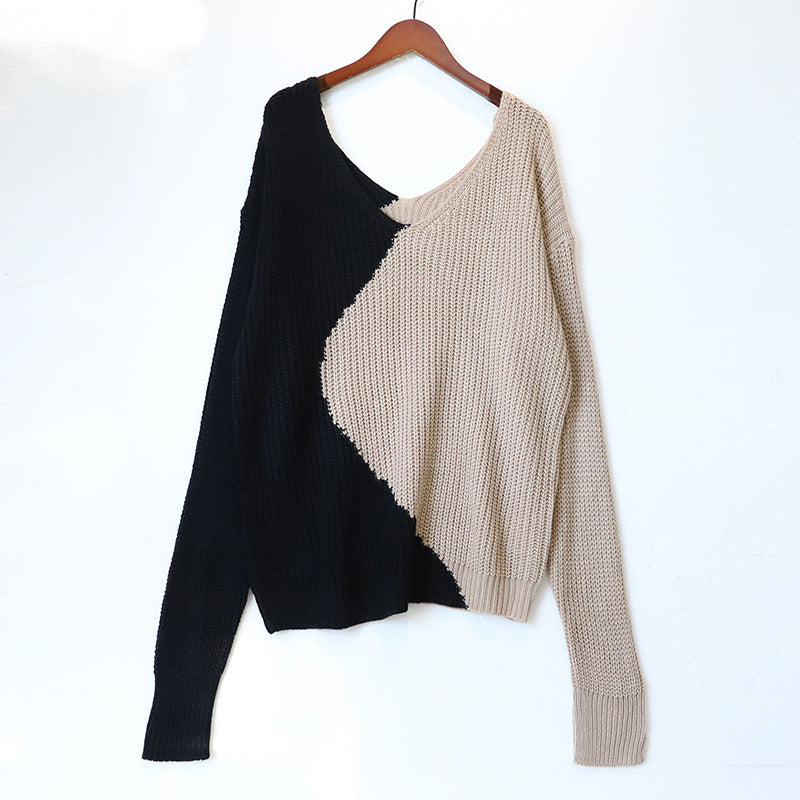 Color blocked V-neck sweater for women