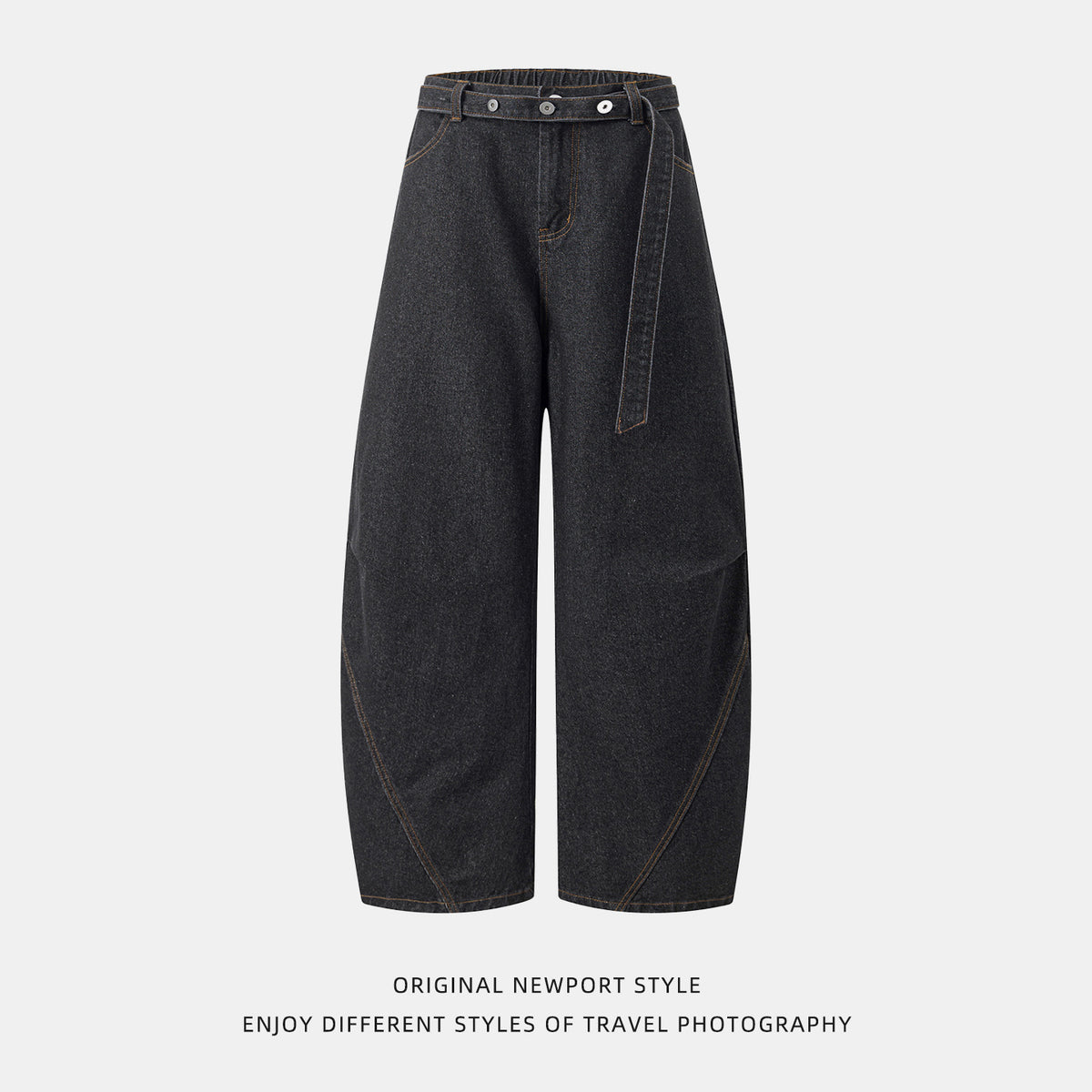 Raw Denim Retro Jeans for Men, Autumn Loose Straight Leg Pants with Belt Loop and Button Closure, Casual Long Trousers