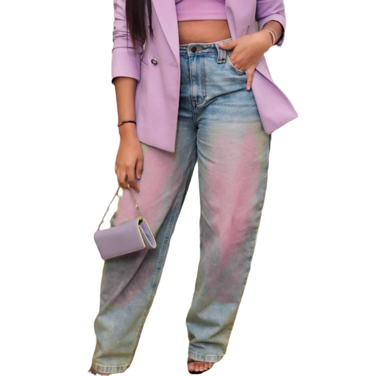 Fashion Trendy Washed Denim Straight Leg Jeans