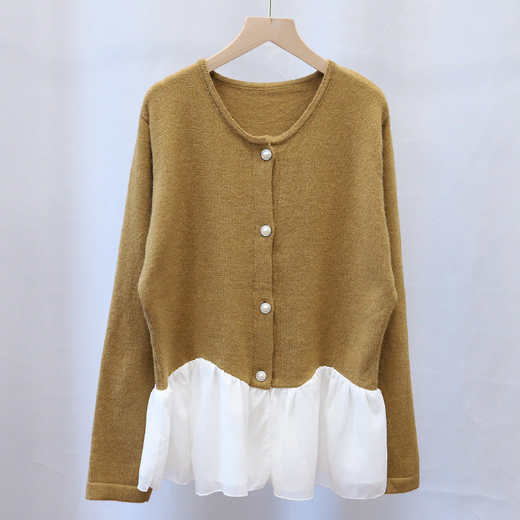 Round neck cardigan sweater
