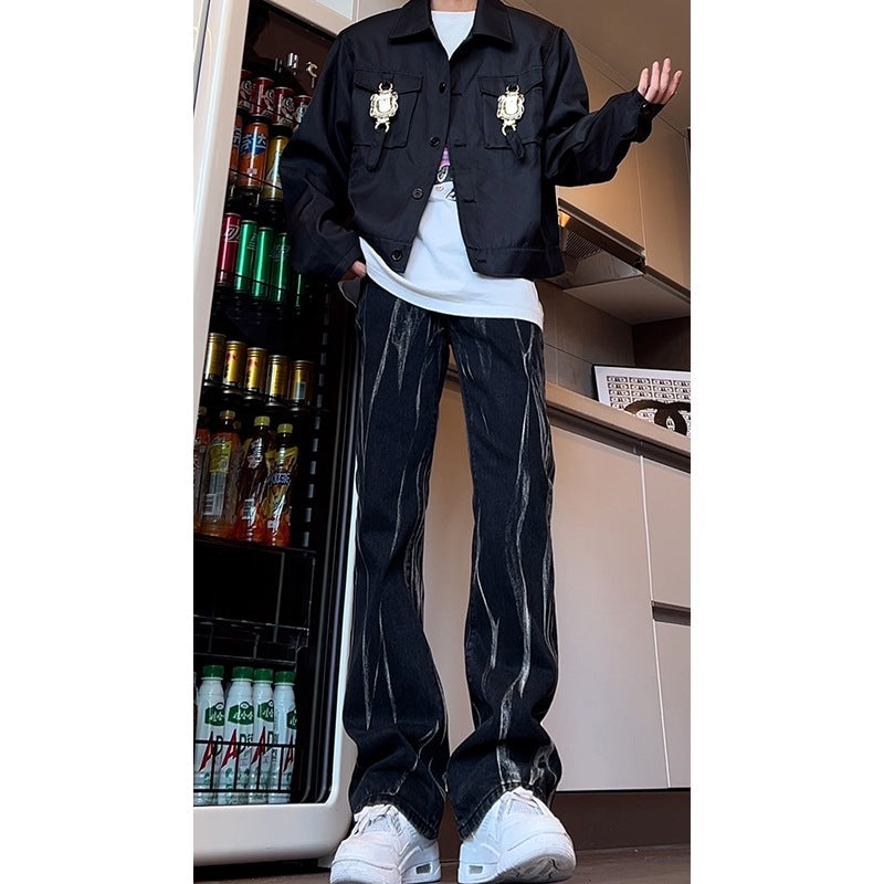 Casual Washed Dye Wide Leg Jeans for Men