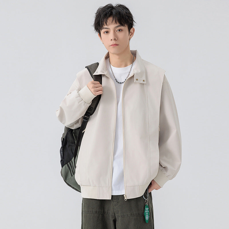 Cleanfit  Stand Collar Jacket for Men, Deconstructed Spliced Casual Loose Fit Stand Collar Jacket
