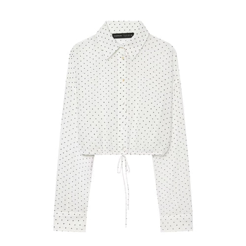 Adjustable polka dot embellished short chiffon shirt