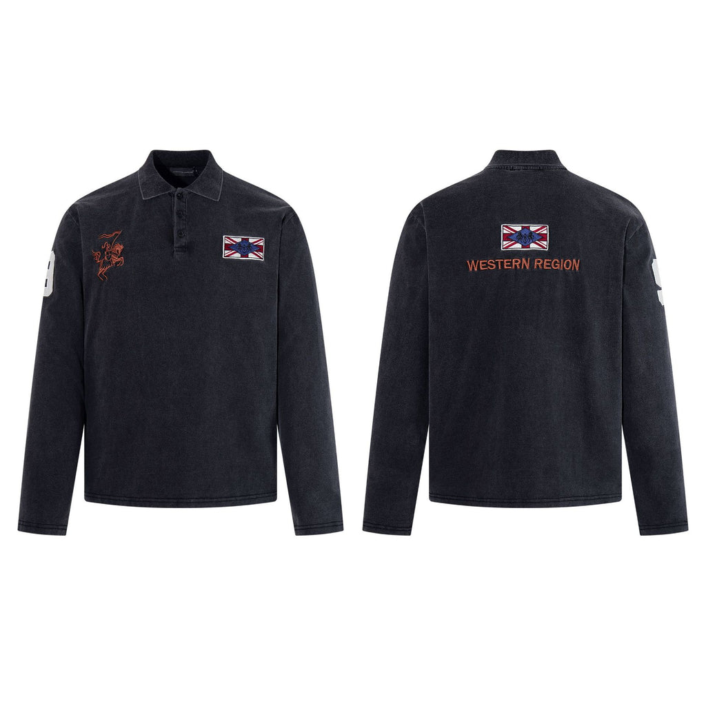 Washed medal embroidered long sleeved T-shirt