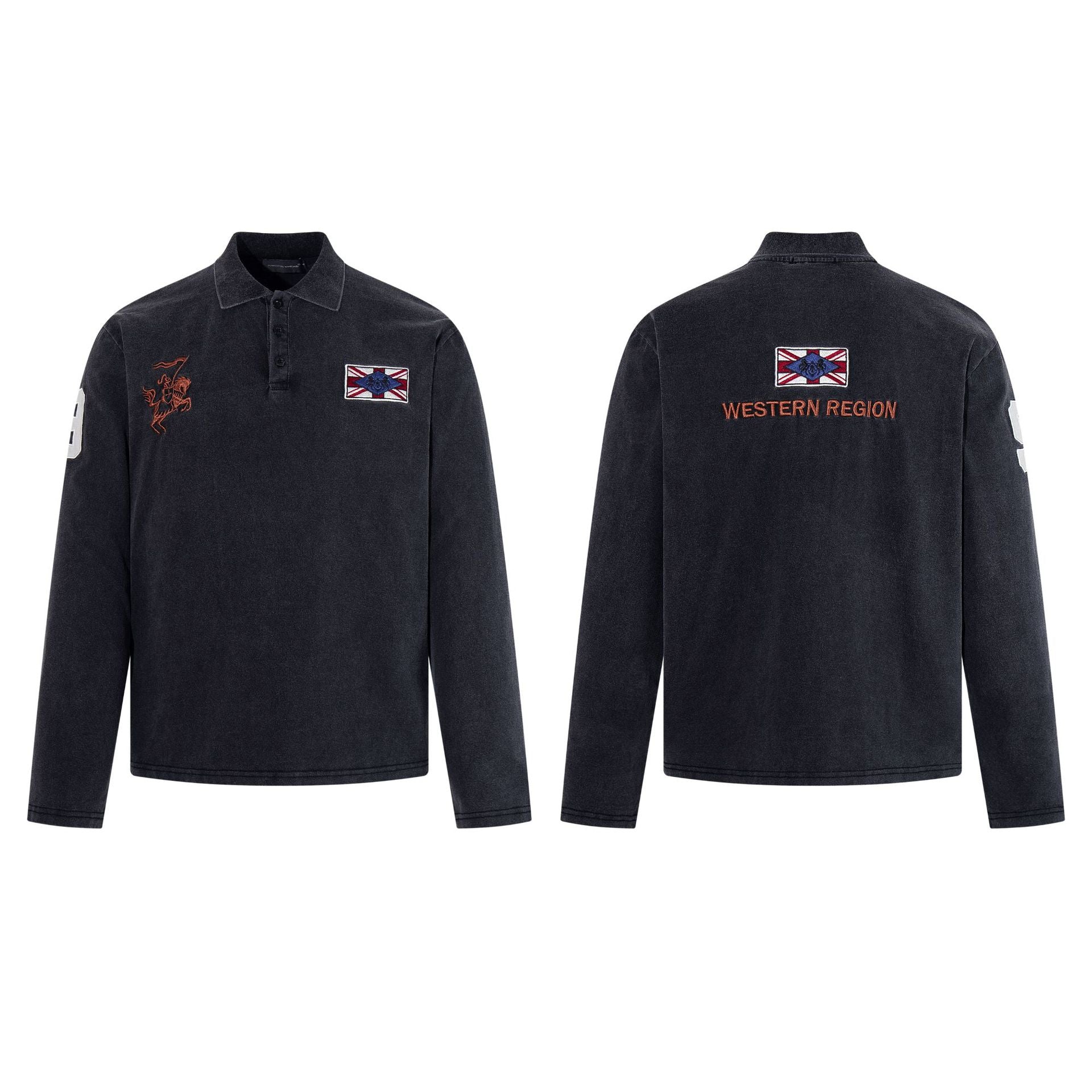Washed medal embroidered long sleeved T-shirt