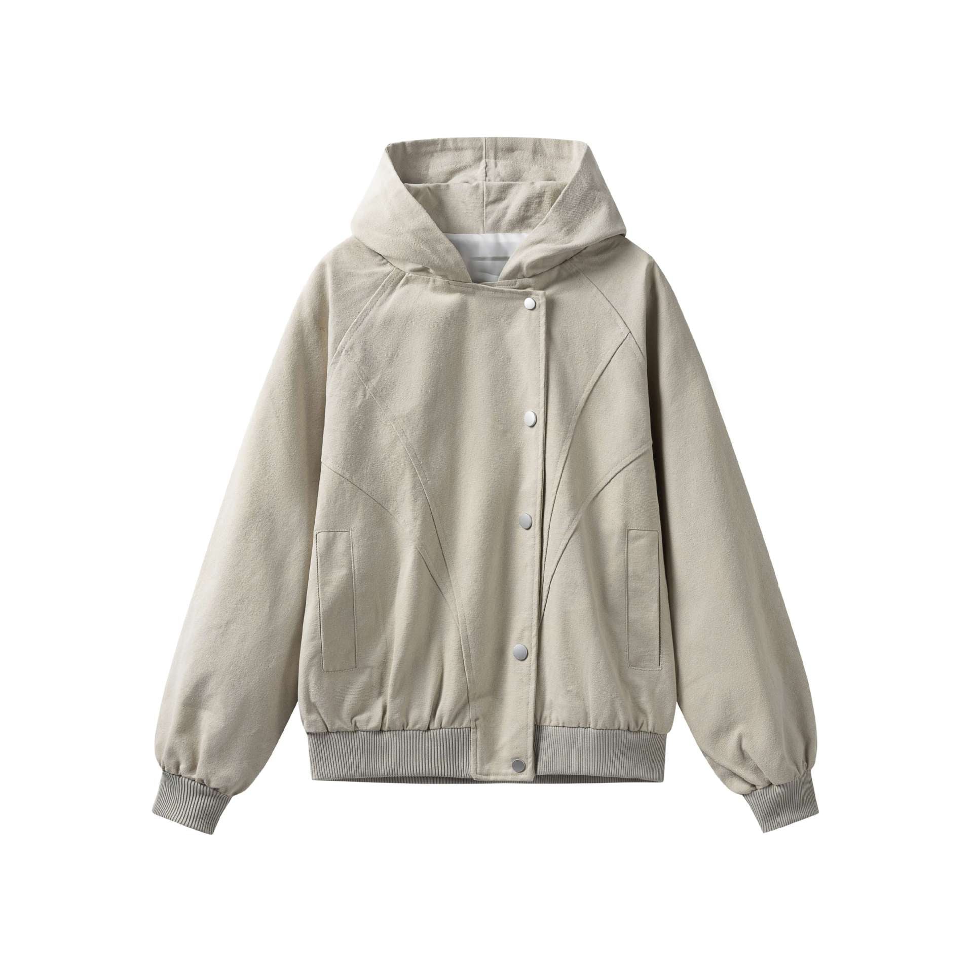 Asymmetrical Placket Loose Oversized Hooded Work Jacket