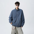 Men's Vintage Workwear Long Sleeve Cotton Striped Texture Stand Collar Jacket