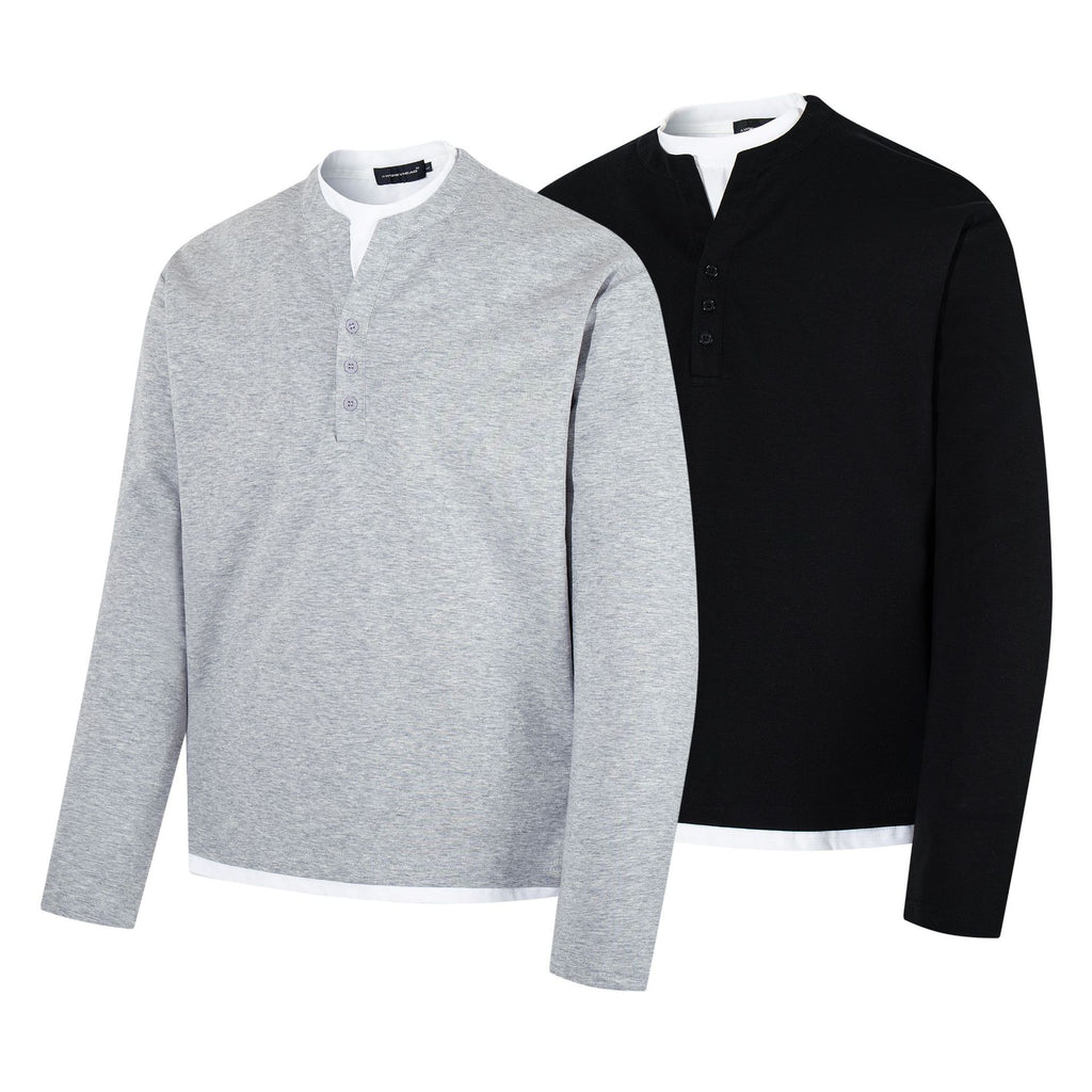 Retro Fake Two Henley Collar Long Sleeve