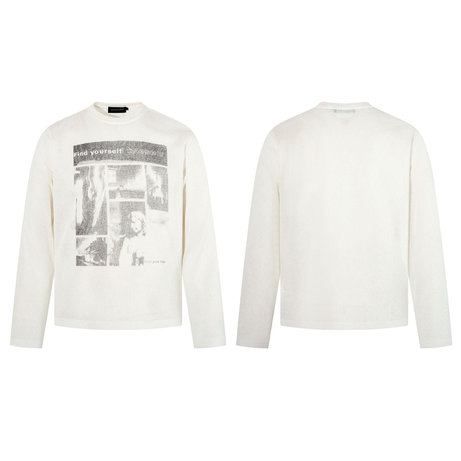 Portrait printed loose round neck pullover casual top