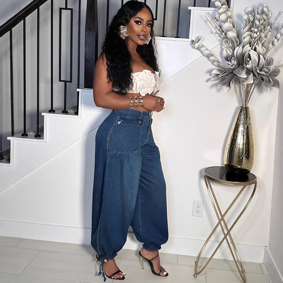 Women's Casual Wide-Leg Jeans with Side ZipperStreet Fashion Style, Versatile and Trendy Pants