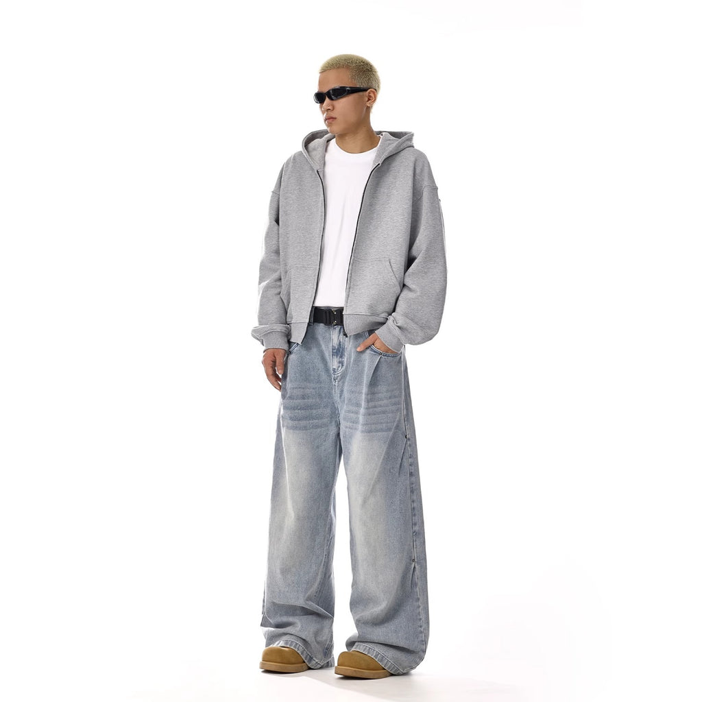 Retro Washed Clean Fit Denim Pants Men's Trendy High Street Straight Leg Versatile Loose Casual Wide Leg Long Pants