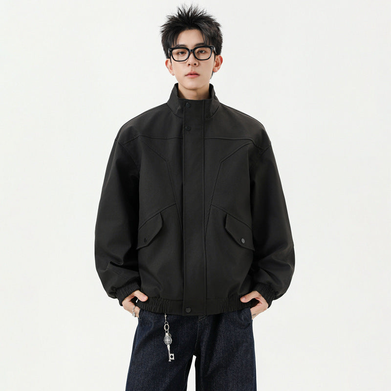 Retro Casual Unisex Stand Collar Cargo Pocket Jacket