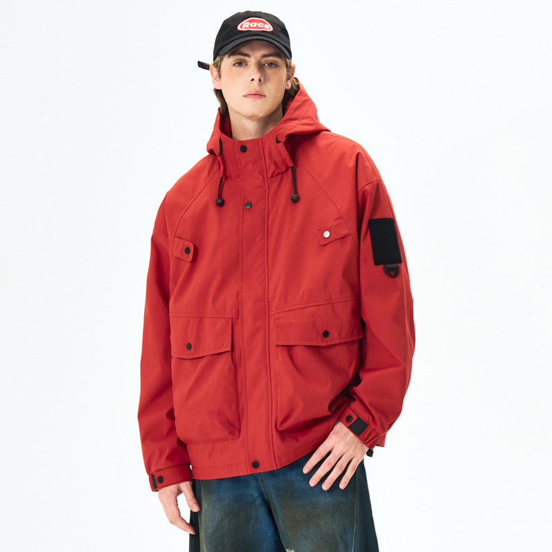 Casual Hooded Workwear Jacket for Men, Loose Fit, Spring and Autumn Fashion Style